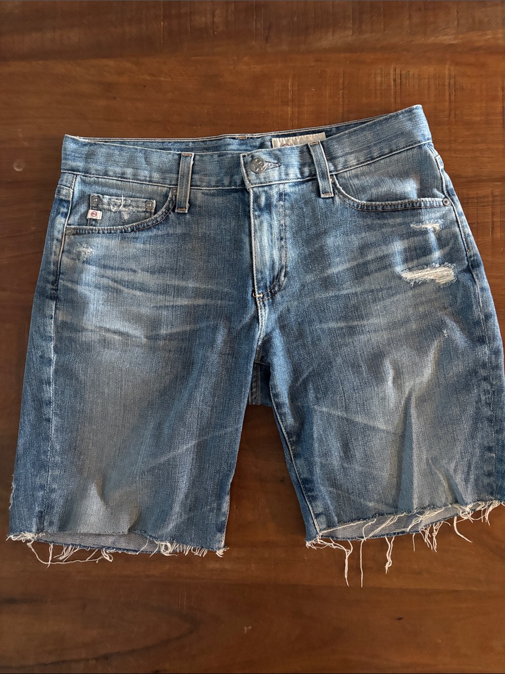 AG Adriano Goldschmied Light Blue Distressed Denim Shorts